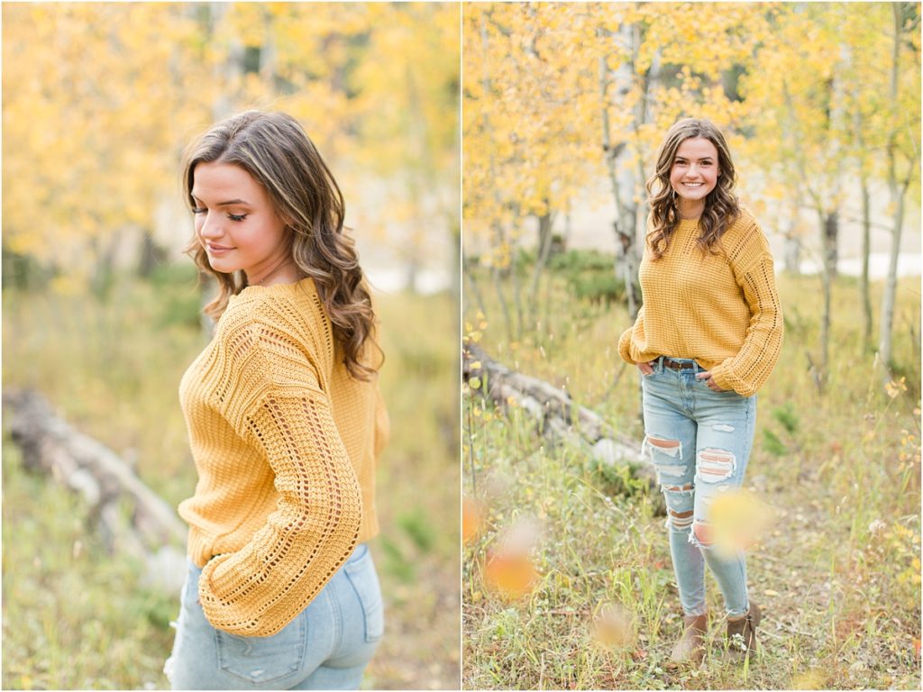 Fall Casper Mountain Senior Photography Yellow Sweater