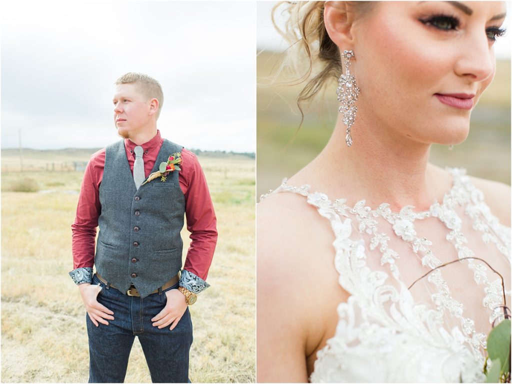 Burgundy & Orange Wyoming Wedding Fall Inspired Bride and Groom