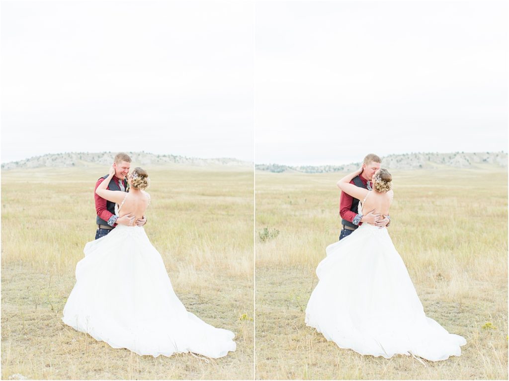 Burgundy & Orange Wyoming Wedding Fall Inspired Bride and Groom First Look